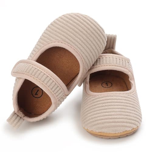 INMINPIN Baby Girls Shoes Corduroy Princess Dress Mary Jane Flats Newborn Infant First Walking Shoes Soft Rubber Sole House Indoor Slippers