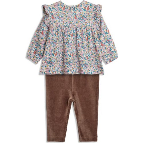 Homestead Friends Print Ruffle Cotton Top & Rib Leggings Set