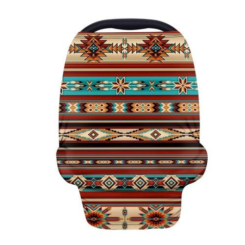Nativa American Indian Tribal Aztec Stripe Geometry Print Nursing Cover Breastfeeding Scarf Southwest Red Pattern Baby Car Seat Covers, Infant Canopy Stroller Coverage for Girls Boys