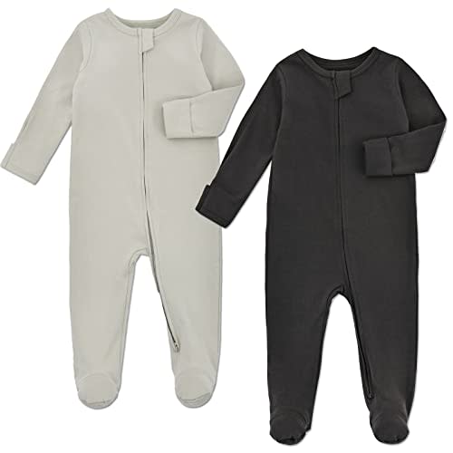 Aablexema Baby Pajamas with Feet and Mittens 2-Pack Zip Up Infant Cotton Long Sleeve Footies Sleep and Play