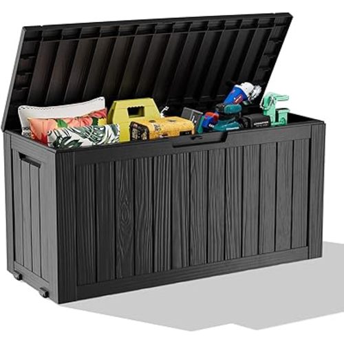 Outdoor Storage Box with Wheels – 75 Gallon Mobile Waterproof Resin Deck Box, Lockable Storage for Patio Cushions, Garden Tools, Pool Accessories – UV-Resistant Storage Bench for Backyard & Deck