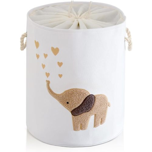 Baby Laundry Basket Laundry Hamper, Canvas 58L XL Baby Clothes Basket, Collapsible Brown Laundry Basket for Nursery Toy Baskets with Drawstring Closure, KidsRoom Decor for Boys