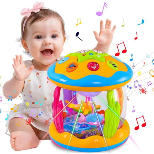 Baby Toys 6 to 12 Months Ocean Rotating Baby Musical Light Up Toys Tummy Time for Infant 12-18 Months Baby Crawling Toys for 1 Year Old Boys Girls Birthday Xmas Baby Girls Gift Easter Basket Stuffers