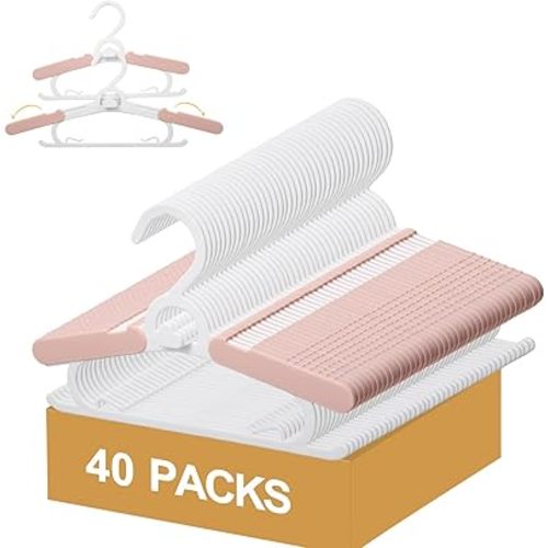 40 Pack Baby Clothes Hangers, 11-15" Adjustable Non-Slip Thickened Kid Hangers for Nursery Closet Toddlers Infant Children to Teenager (Pink)