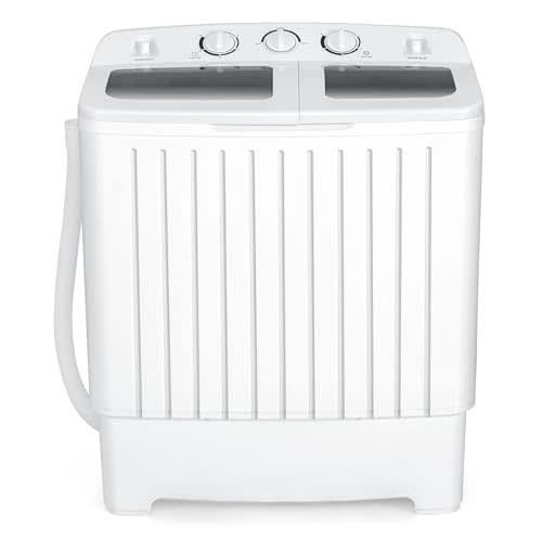 COSTWAY Portable Washing Machine, Twin Tub 20 Lbs Capacity, Washer(12 Lbs) and Spinner(8 Lbs), Durable Design, Timer Control, Compact Laundry Washer for RV, Apartments and Dorms, Grey+White