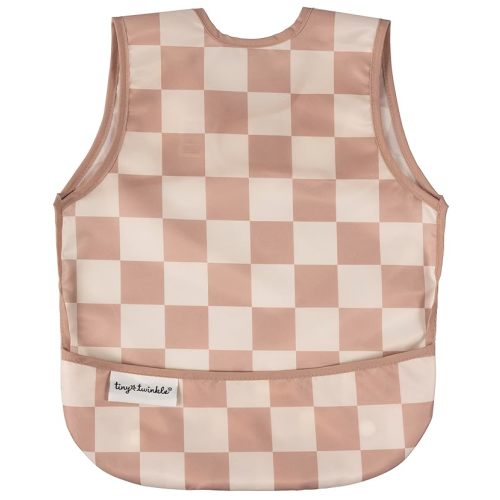 Tiny Twinkle Mess Proof Baby Bib for Boys | Waterproof Toddler Bib for Eating | Baby Apron for Feeding, Machine Washable | Perfect Shower Gift (Brown Checkers, 6–24M)