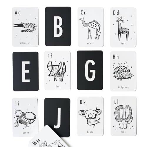 Wee Gallery Educational Flashcards for Babies, Double Sided Black and White Learning Flash cards, Animal Alphabet Cards for Visual Stimulation and Cognitive Development of Infants and Toddlers