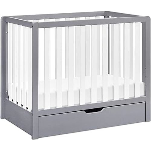 Carter's by DaVinci Colby 4-in-1 Convertible Mini Crib with Trundle Drawer in Grey and White, Greenguard Gold Certified, Undercrib Storage