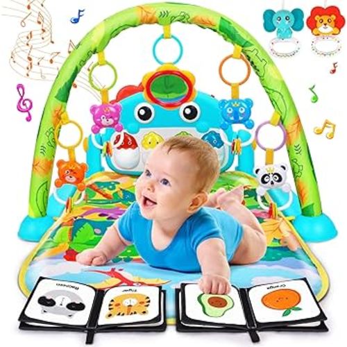 Baby Play Mat Baby Toys Tummy Time Mat Toys Musical Activity Center for Infant Toy with High-Contrast Piano Music & Light Newborn Babies Gifts for Boy Girl Babies Toy 0-6 6-12 Months Dinosaur Style