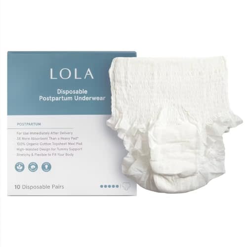 LOLA Postpartum Underwear, 10 Count | Organic Cotton, Max Absorbency, For Postpartum Bleeding, Pregnancy Hospital Bag Essentials