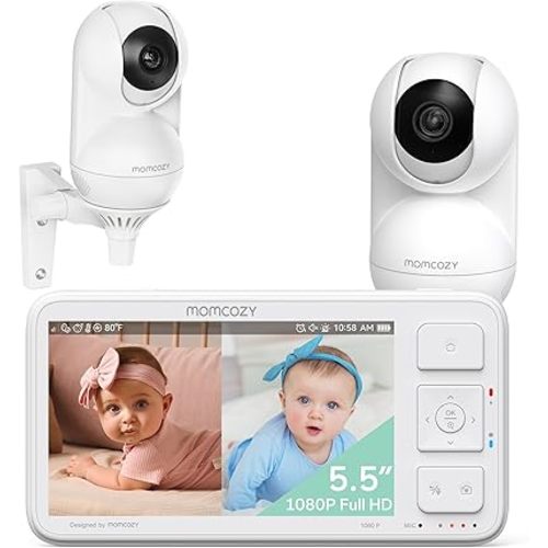Momcozy Baby Monitor with 2 Cameras 5.5" 1080P Full HD Split Screen Video Baby Monitor with Camera and Audio, No WiFi 5000mAh Battery, ECO, VOX, Clear Night Vision 1640ft Range (SD Card not Included)