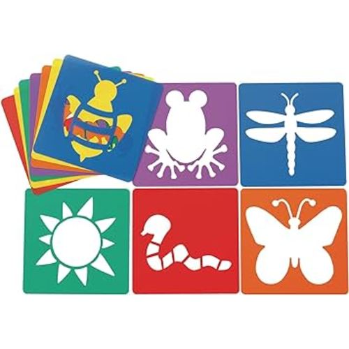 Colorations Garden Stencils, 12 Garden Designs, Made from Washable Plastic, 8 inches each, Jumbo Size, Sturdy Stencils, Great for Creating Art, Kids Stencils, Stencils for Children
