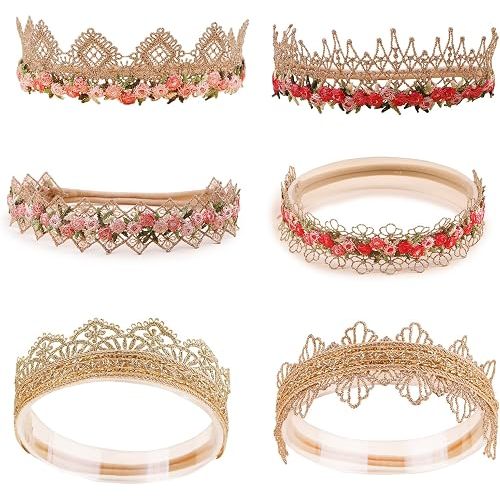 cherrboll Flower Bows Headbands for Baby Girls, 6pcs Floral Hair Wraps Nylon Hairbands Crown Newborn Infant Toddler Hair Accessories
