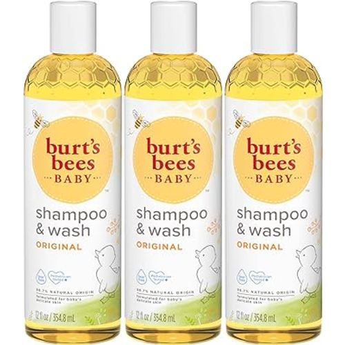 Burt's Bees Baby Shampoo and Wash Set, 2-in-1 Natural Origin Plant Based Formula for Sensitive Skin, Original Fresh Scent, Tear-Free, Pediatrician Tested, 3 Travel Size Bottles, 36 oz (12 oz 3-Pack)