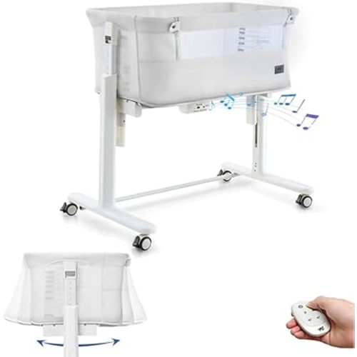 Rocking Bassinet for Baby Automatic Bedside Bassinet Electric Baby Cradle 5 Heights Adjustable Bedside Sleeper for Babies Infant Smart Auto Rocking Crib 3 in 1 Baby Bassinet on Wheels, White