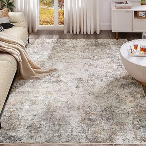 5x7 Area Rug Living Room Rugs - Washable Neutral Modern Abstract Soft Thin Large Rug Indoor Floor No Slip Rug Carpet for Bedroom Under Dining Table Home Office Decor - Brown Grey