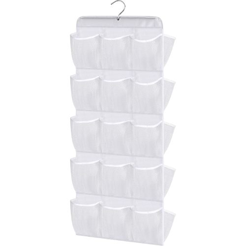 MISSLO 30 Pockets Dual Sided Hanging Baby Shoe Organizer for Closet with Rotating Hanger Hanging Shoe Shelves, White
