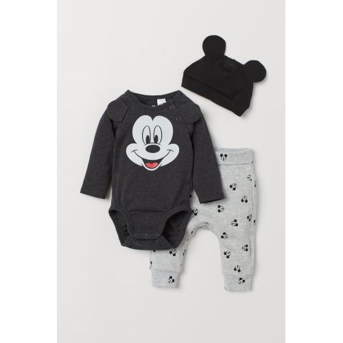 3-piece Jersey Set - Dark gray melange/Mickey Mouse - Kids | H&M US