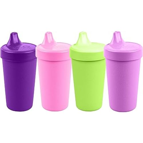 Re-Play Made in USA 10 Oz. Sippy Cups for Toddlers, Pack of 4 - Reusable Spill Proof Cups for Kids, Dishwasher/Microwave Safe - Hard Spout Sippy Cups for Toddlers 3.13" x 6.25", Butterfly