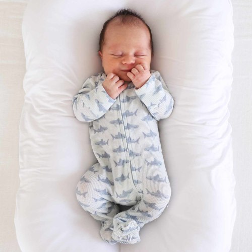 Fins Up Bamboo Waffle Zipper Footie- Newborn
