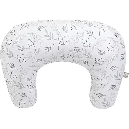 Boppy Nursing Pillow, Gray Gentle Leaves, Larger, Firmer, More Supportive Pillow for Breastfeeding and Bottle Feeding, Firmer Fill, Higher Lift, Larger Area Than Original Nursing Pillow