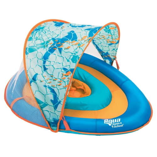 Aqua SwimSchool Grow-with-Me BabyBoat Pool Float for Infants 6-24 Months, Blue Shark