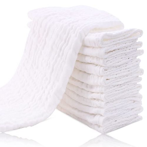Cute Castle 12 Pack Muslin Burp Cloths for Baby - Ultra-Soft 100% Cotton Baby Washcloths - Large 20'' by 10'' Super Absorbent Milk Spit Up Rags - Burpy Cloths for Unisex, Boy, Girl - White - 20x10 Inch (Pack of 12)