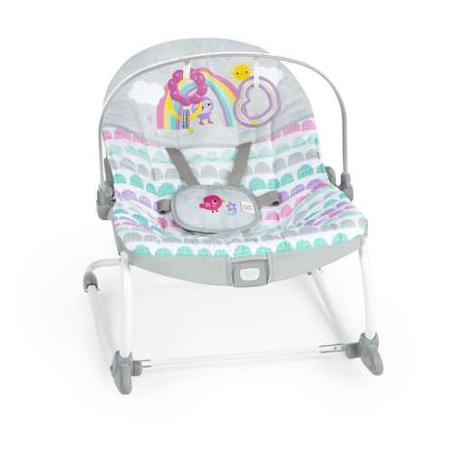 Bright Starts Rosy Rainbow Infant to Toddler Baby Rocker with Vibrations Newborn Unisex
