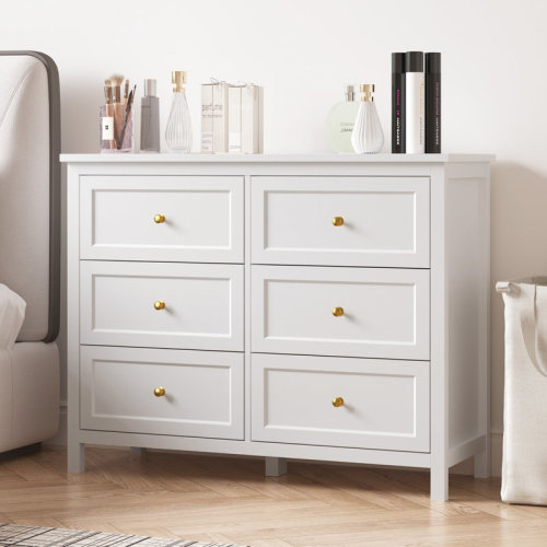 Lark Manor™ 6 Drawer Dresser For Bedroom, 41" Wide Large Chest Of Drawers With Golden Handles, Modern Modern Bedroom Storage Dresser For Closet And Living Room, White & Reviews | Wayfair