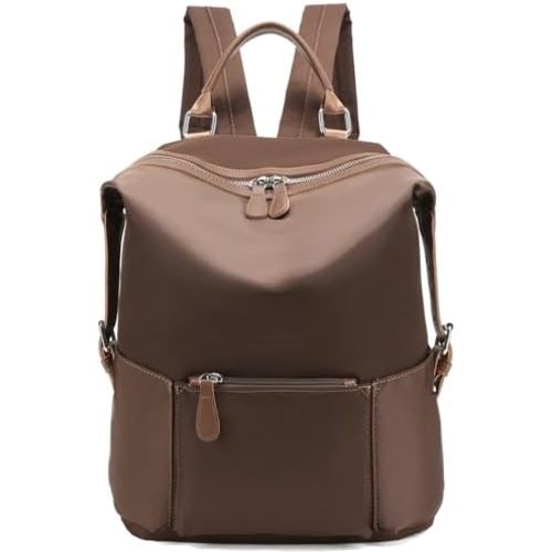 Women Backpacks Purse Waterproof Nylon Rucksack Lightweight Shoulder for Women Casual Backpack Travel Bags, Coffee, One Size