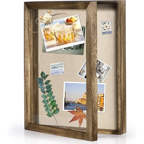 Love-KANKEI Shadow Box Display Case 11x14 Shadow Box Picture Frame with Linen Back Memorabilia Awards Medals Photos Wood Memory Box Gift Carbonized Black