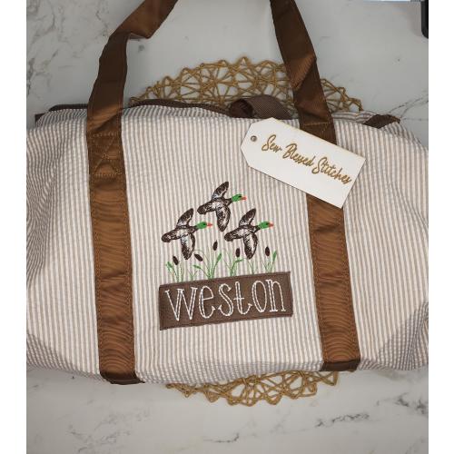 seersucker duffel bag, personalized overnight bag, monogram duffel bag, child luggage, boy birthday gift