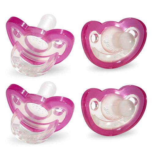 RaZbaby JollyPop Baby Pacifier for Newborns 0-3m - Soft BPA Free Medical Grade Silicone Made in The USA with a Durable one Piece Construction - Dishwasher Safe Easy to Sterilize - Pink, Pack of 4 - 4 Count