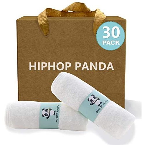 HIPHOP PANDA Bamboo Baby Washcloths,30 Pack (White) - 2 Layer Ultra Soft Absorbent Bamboo Towel - Natural Reusable Baby Wipes for Delicate Skin - Baby Registry as Shower