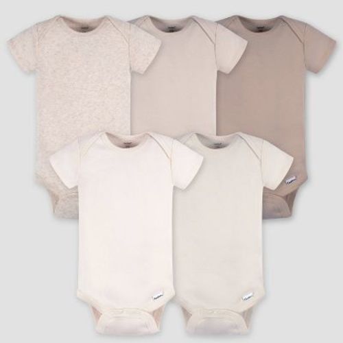 Gerber Baby 5pk Tonal Short Sleeve Bodysuit - Brown 3-6m: Cotton Knit Pullover With Crotch Snap, Machine Washable