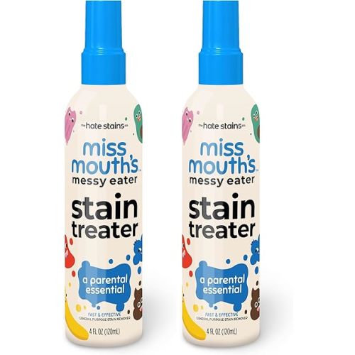 Miss Mouth's HATE STAINS CO Stain Remover for Clothes - 4oz Newborn & Baby Essentials Messy Eater Stain Treater Spray - No Dry Cleaning Food, Grease, Coffee Off Laundry, Underwear, Fabric (Pack of 2)