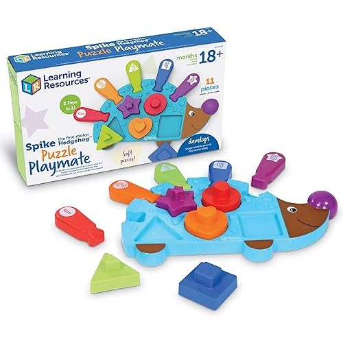 Learning Resources Spike the Fine Motor Hedgehog Puzzle Playmate - 11 Pieces,Ages 18+ months Fine Motor Game, Color and Shape Recognition Toddler Montessori Toys