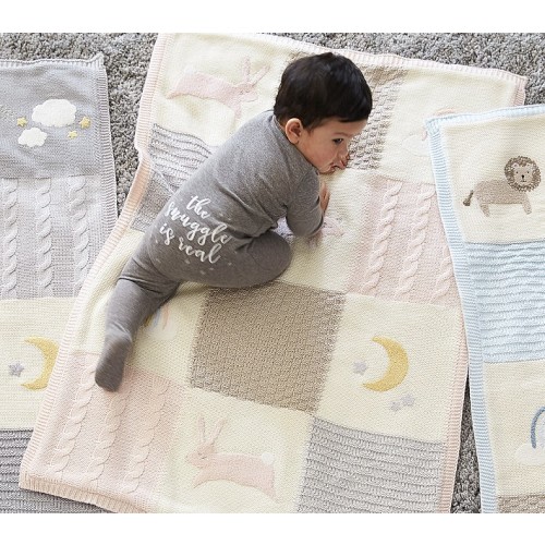 Bunny Heirloom Sherpa-Backed Patchwork Knit Baby Blanket