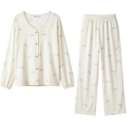 Women's 100% Cotton Pajama Set, Fresh Simple Pajamas,Long Sleeve Button Down Shirt & Pants, Sleepwear for Women