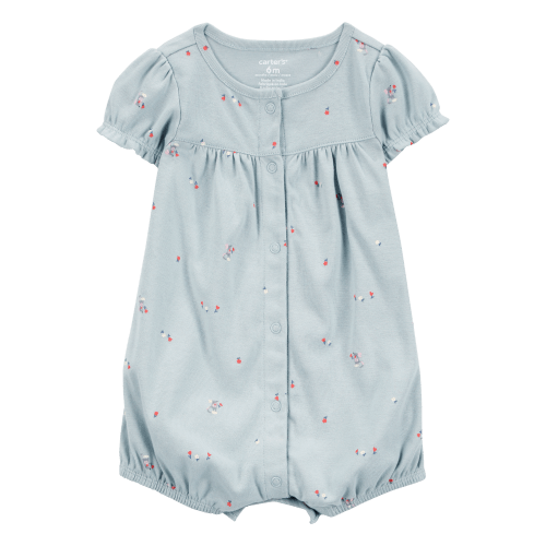 Baby Floral Print Ribbed Short-Sleeve Romper - Blue - Carter's | Carter's