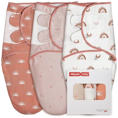 GLLQUEN BABY 3-Pack Baby Swaddle Sleep Sacks for Newborn - Baby Swaddles 3-6 Months, Infant Swaddling Sack, Rainbow & Sun, Newborn Swaddle Blanket Wrap(Medium/Large)