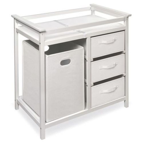 Badger Basket Modern Changing Table with Hamper - White