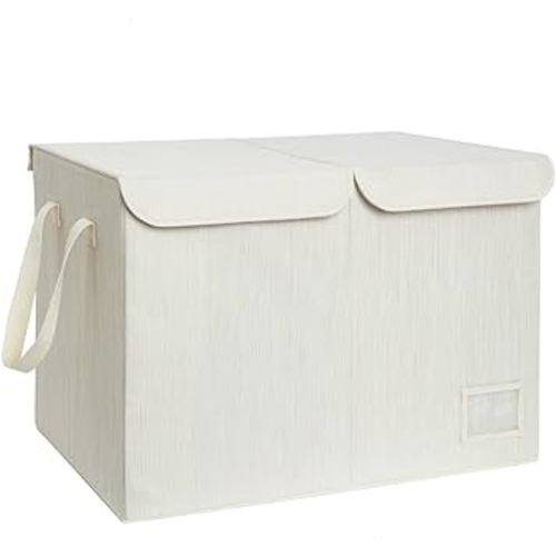 StorageWorks Toy Storage Organizer with Flip-Top Lids, Toy Bins for Living Room, Nursery Room, Playroom, Large Toy Box for Kids, Mixing of Beige, White & Ivory, 24 ¾"L x 13" W x 16" H
