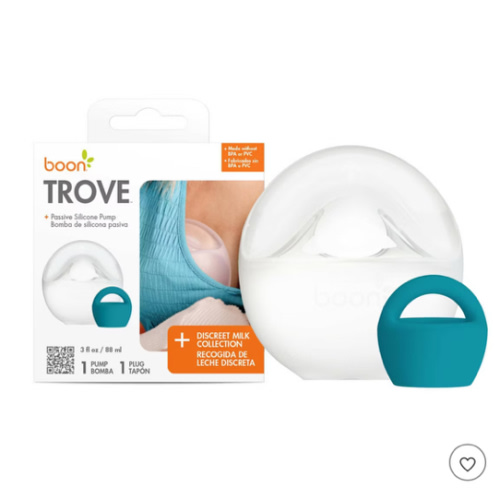 Boon Trove Silicone Manual Breast Pump Set - Hands Free Breast Milk Collector - Includes Polyester Travel Pouch - Breastfeeding Essentials - 2 Count