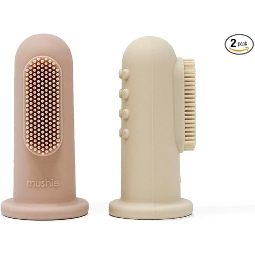 mushie Baby Finger Toothbrush (Blush/Shifting Sand) 2-Pack