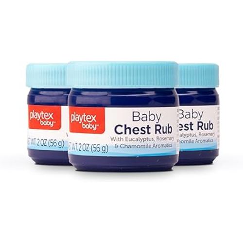 Playtex Baby Chest Rub, 2 oz., 3-Pack, Soothing, Non-Medicated Baby Congestion Relief, Dermatologist Tested, Hypoallergenic, Free of Dye, Parabens, Phthalates and Preservatives