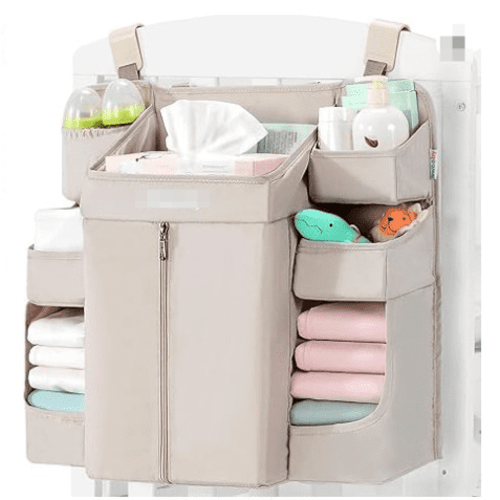 TASHHAR Diaper Caddy for Changing Table and Crib Diaper Stacker Nursery Organizers for Cribs Hanging Diaper Caddy Organizer for Baby Essentials Cream Color