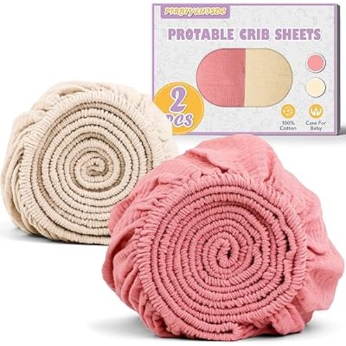 Muslin Crib Sheets for Girls and Boys,Baby Crib Sheets,Baby Sheets for Crib,Soft Crib Sheets Fitted Baby Toddler Bed Sheets 28" x 52"Inch (2 Pack Cream & Pink)