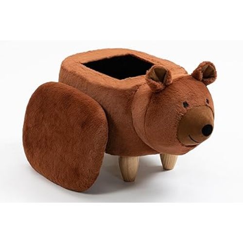 Home 2 Office Bear Ottoman for Kids' Bedroom, Playroom, Nursery, and Living Room, Animal Ottoman with Storage, Footstool for Kids, Brown Bear