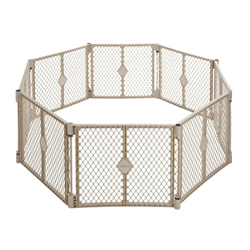 Toddleroo by North States Superyard 8 Panel Free Standing Play Yard, Indoor or Outdoor Baby Playpen, Baby Gate. Made in USA. 6.5 feet corner to corner play pen (26" Tall, Sand)